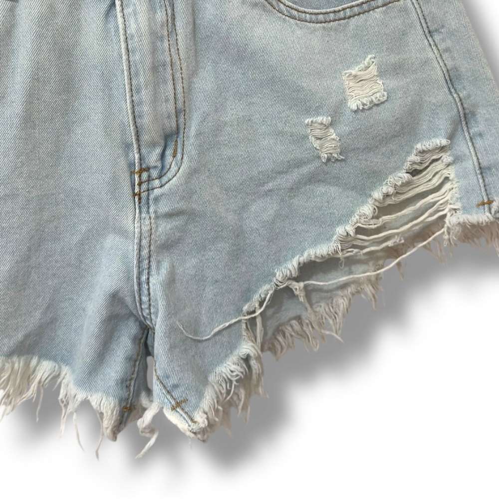 SHEIN | EUC Light Blue High-Waist Distressed Denim Shorts (size S) - Picture 5 of 7